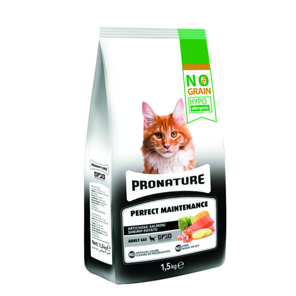 غذای گربه بالغ با طعم سالمون و میگو پرونیچر - Pronature Perfect Maintenance