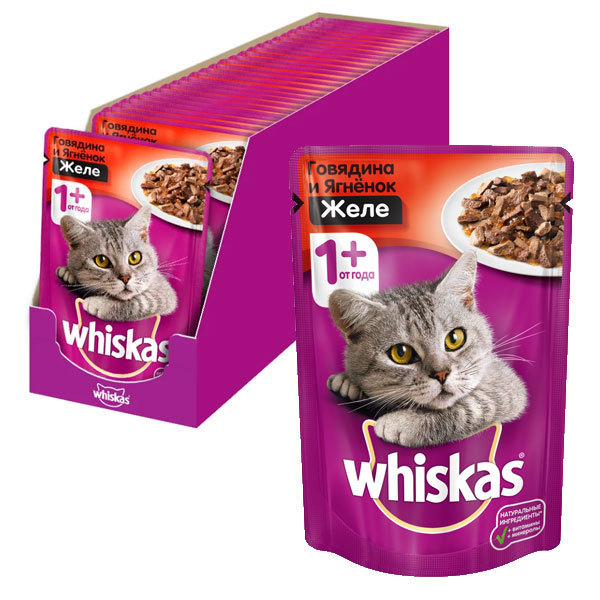 غذای پوچ گربه با طعم گوشت بره و گاو بصورت ژله ای 85 گرم - Whiskas